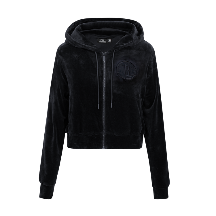 Brooklyn Nets Triple Black Triple Black Women's Velour Full Zip